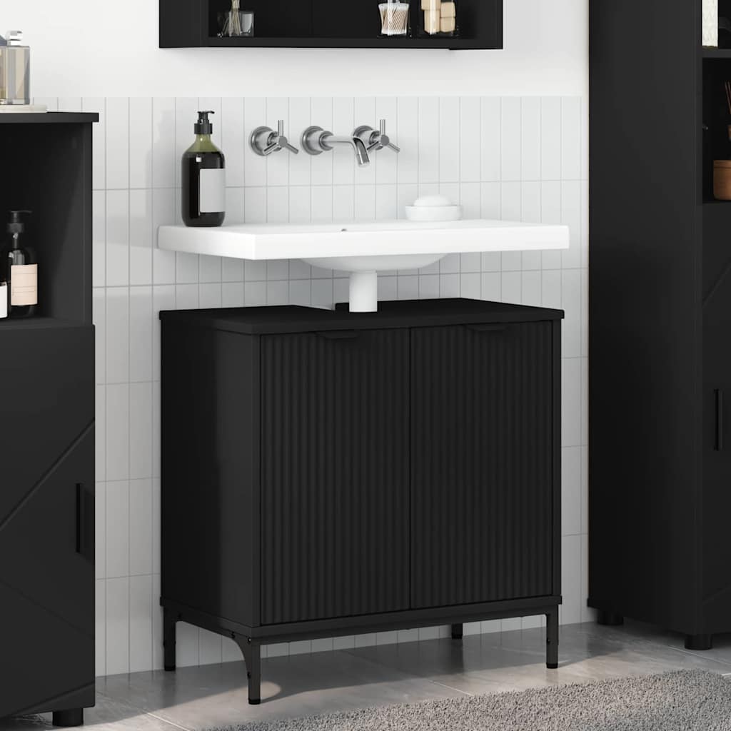 vidaXL Ντουλάπα Νιπτήρα Mπάνιου Μαύρο 60,5 x 33,5 x 61 εκ
