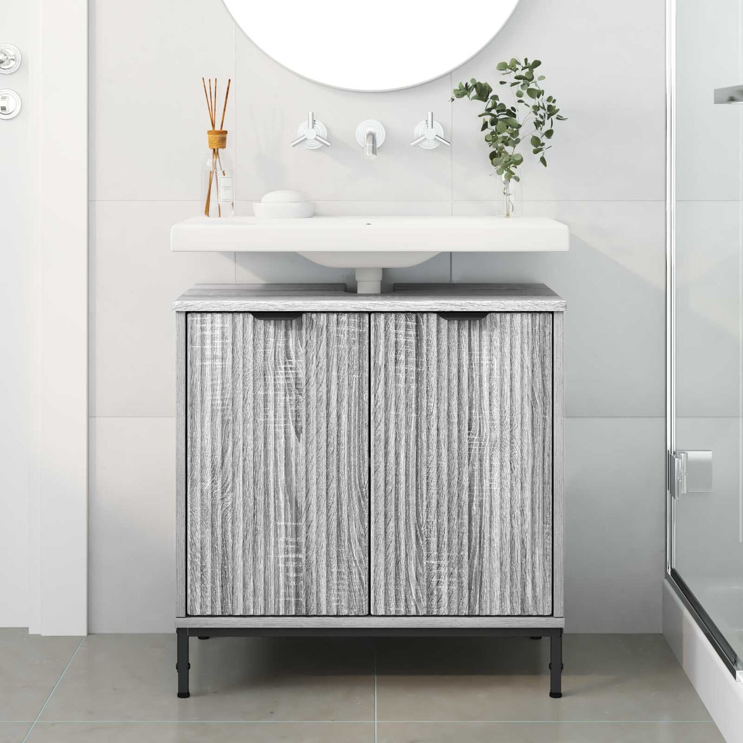 vidaXL Ντουλάπα Νιπτήρα Mπάνιου Γκρι sonoma 60.5 x 33.5 x 61 εκ