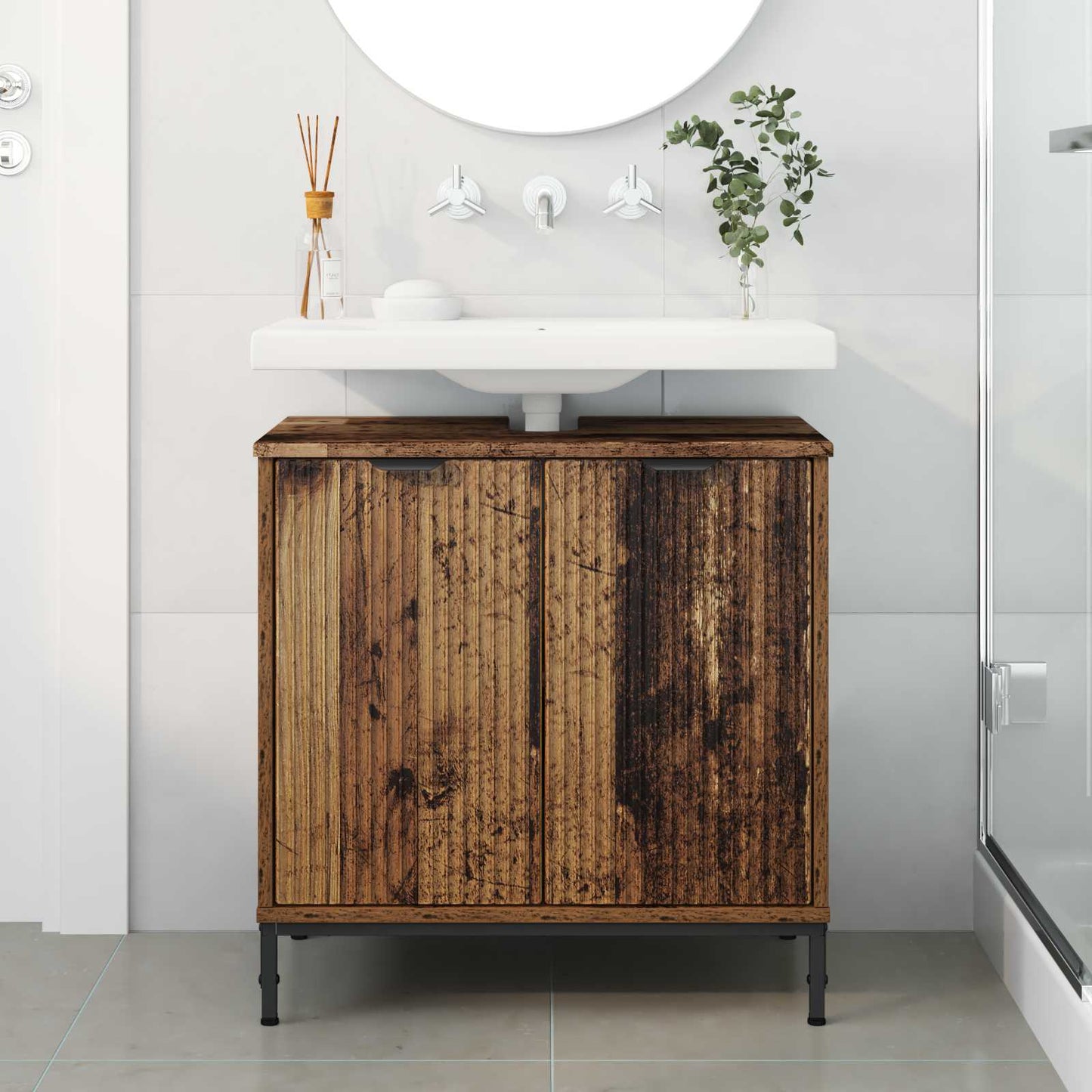 vidaXL Ντουλάπα Νιπτήρα Mπάνιου Παλαιό ξύλο 60.5 x 33.5 x 61 εκ