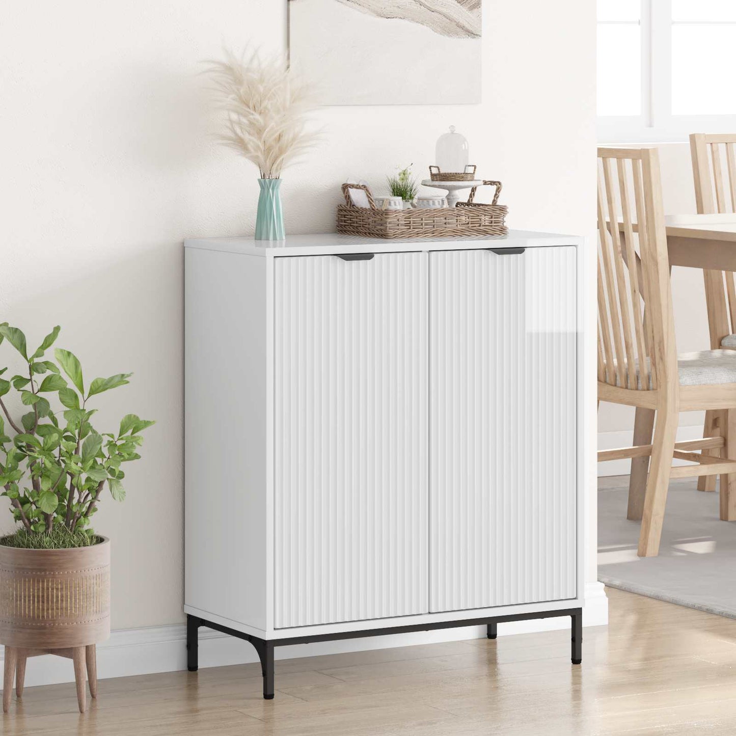 vidaXL Πλαϊνό γραφείο Υψηλής γυαλάδας λευκό 69,5 x 33 x 82 εκ.