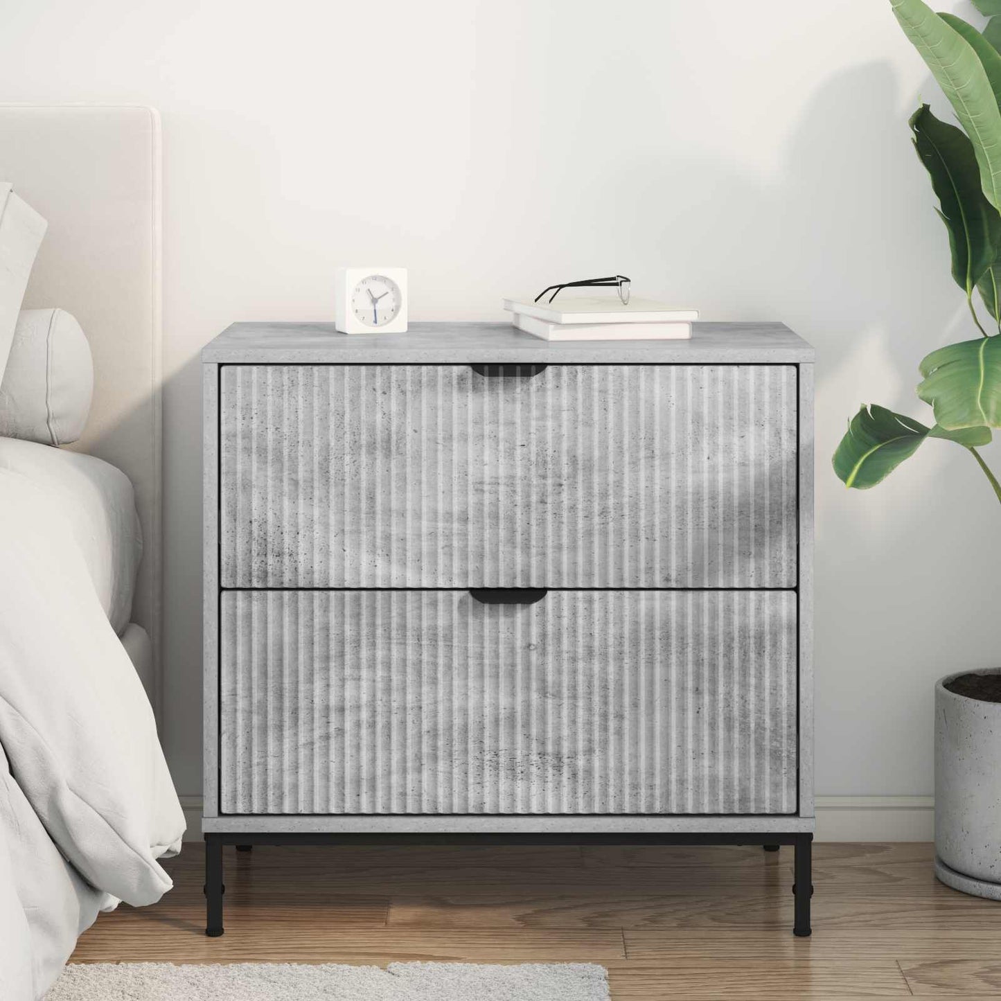 vidaXL Κομοδίνο Γκρι σκυροδέματος 63.5 x 36 x 61 εκ Επεξεργασμένο ξύλο