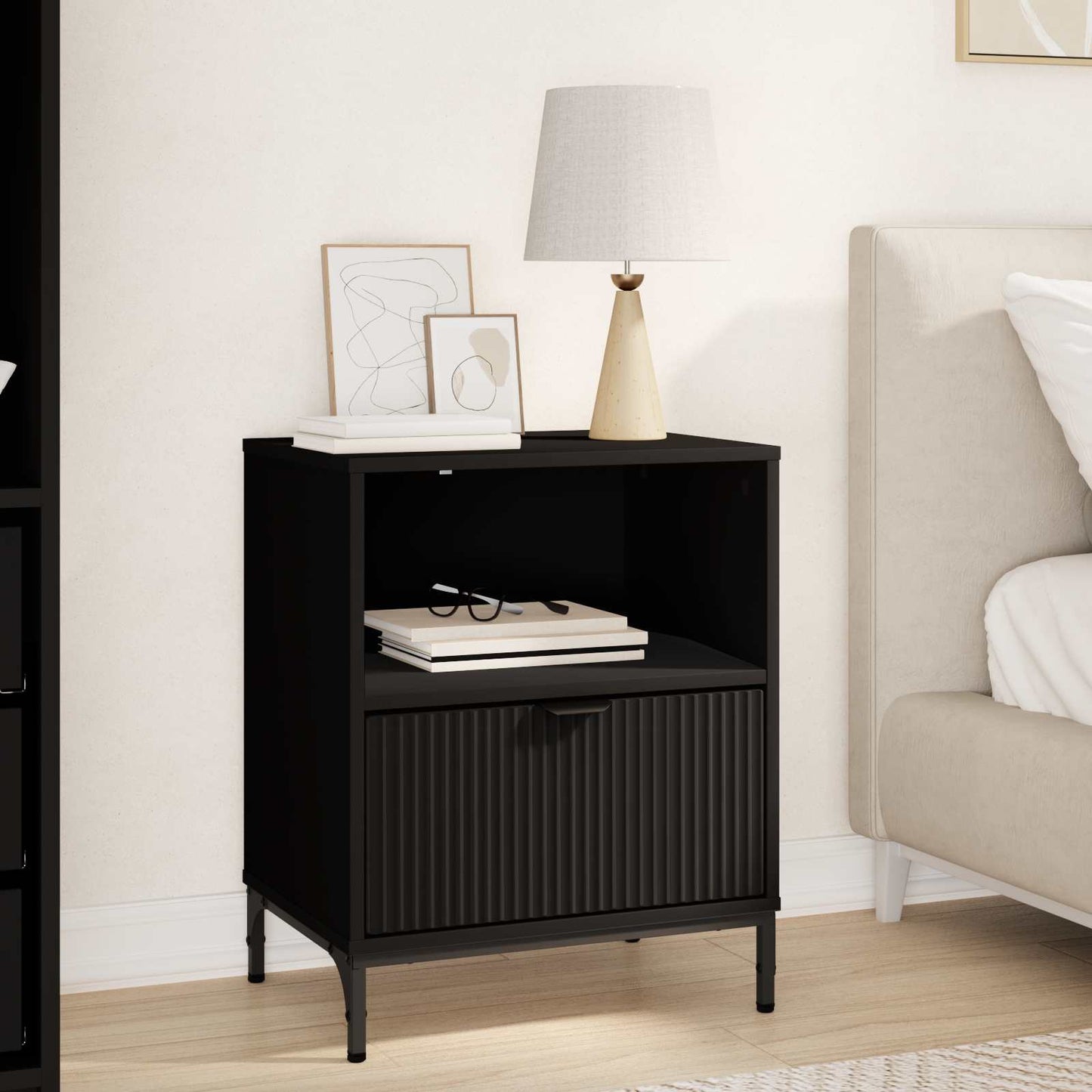 vidaXL Κομοδίνο με συρτάρι Μαύρο 49 x 36 x 61 εκ Επεξεργασμένο ξύλο