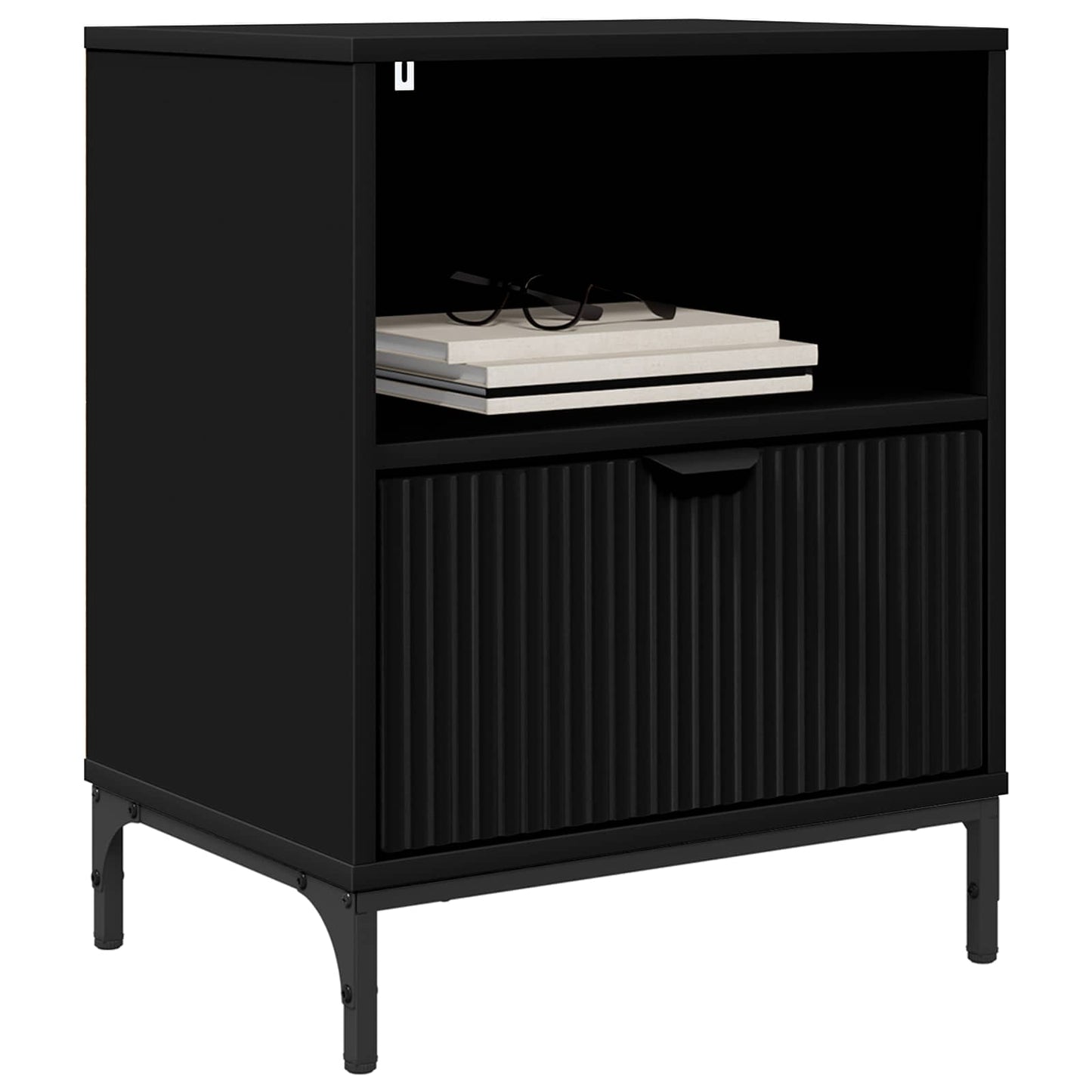 vidaXL Κομοδίνο με συρτάρι Μαύρο 49 x 36 x 61 εκ Επεξεργασμένο ξύλο