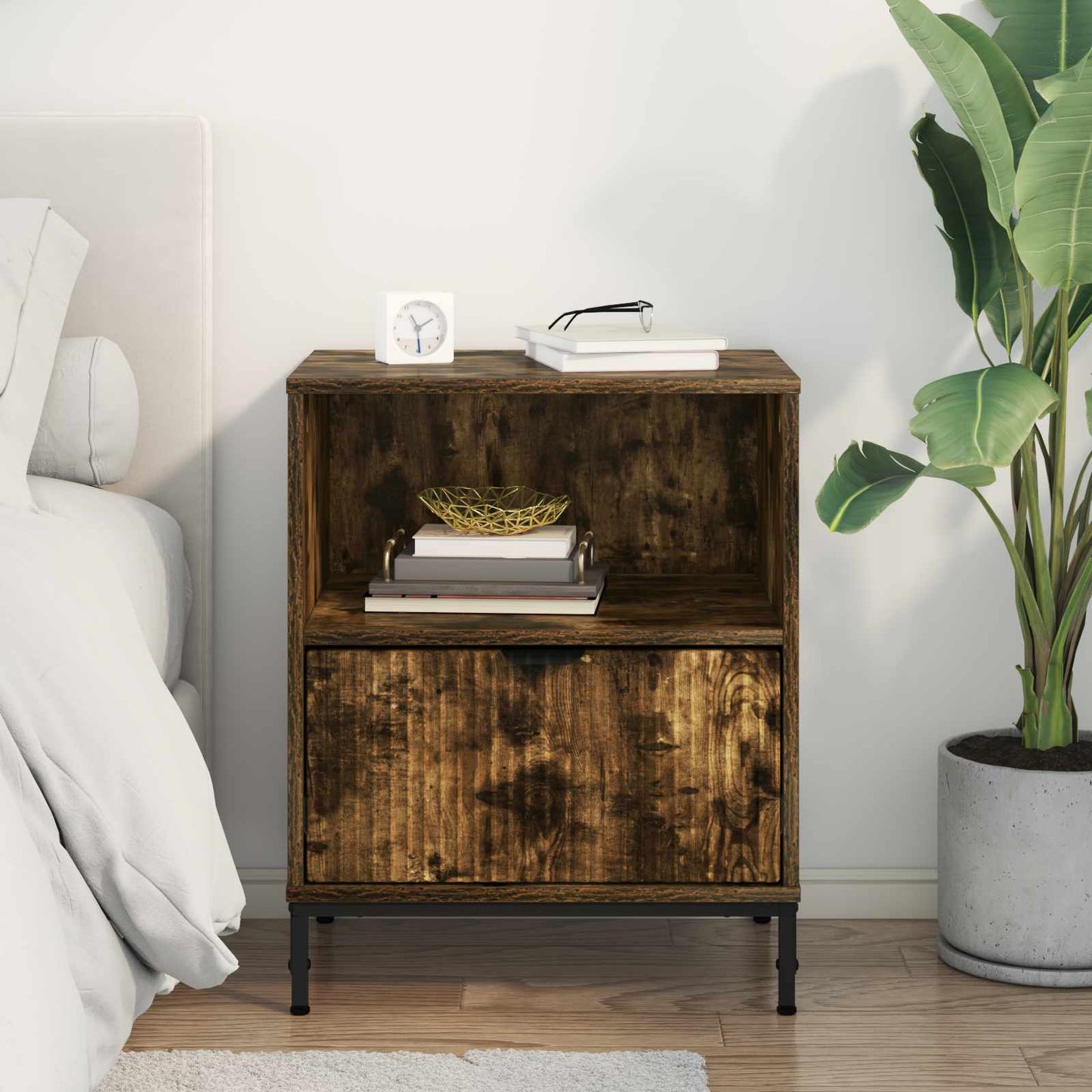 vidaXL Κομοδίνο Καπνιστή δρυς 49 x 36 x 61 εκ Επεξεργασμένο ξύλο