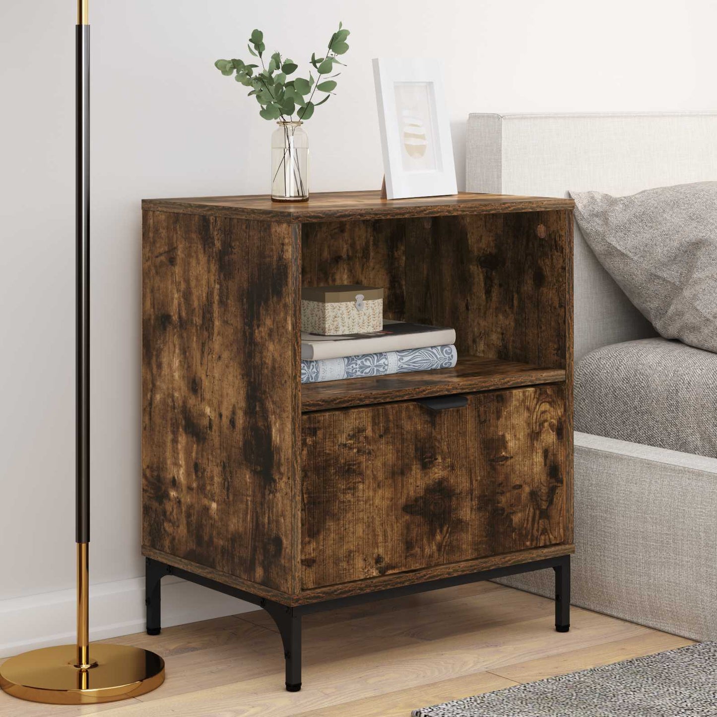 vidaXL Κομοδίνα 2 pcs Καπνιστή δρυς 49 x 36 x 61 εκ Επεξεργασμένο ξύλο