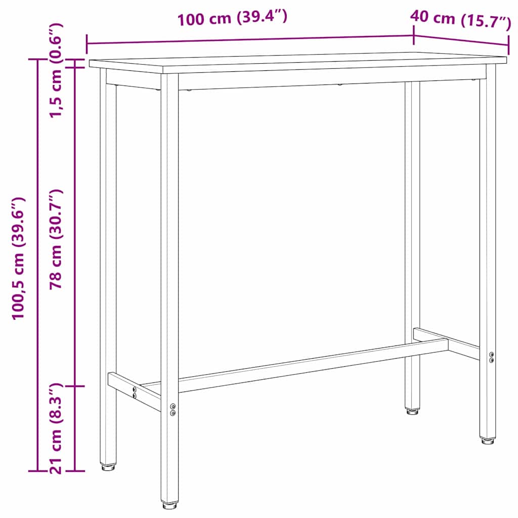 vidaXL τραπέζι Καπνιστό Δρύς 100 x 40 x 100,5 εκ