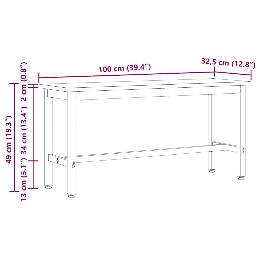vidaXL Καθιστικό Σαλονιού Φυσικό 100 x 32,5 x 49 εκ Στερεό ξύλο πεύκου