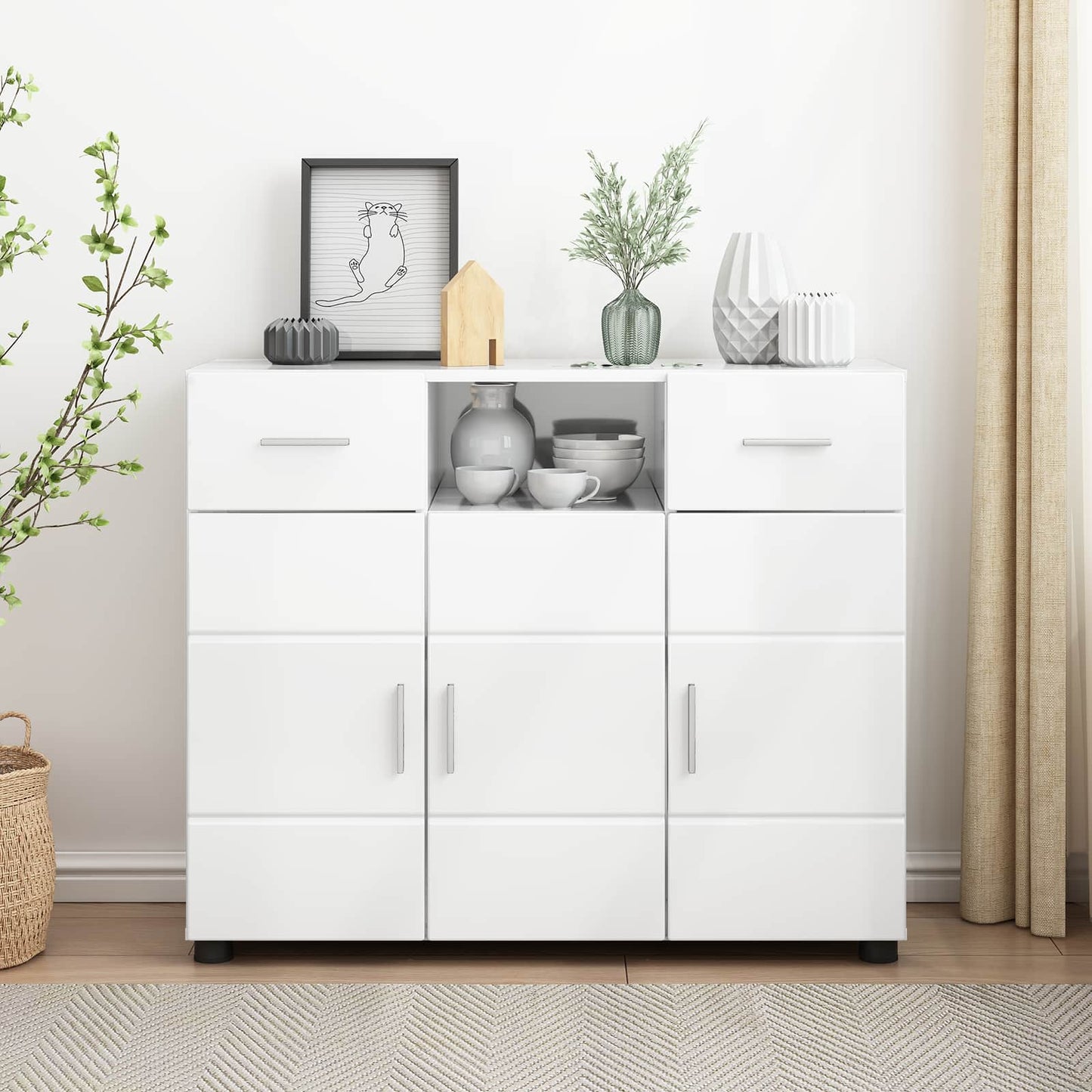 vidaXL Ξύλινο Ντουλάπι Υψηλής γυαλάδας λευκό 88,5 x 30,5 x 73 εκ