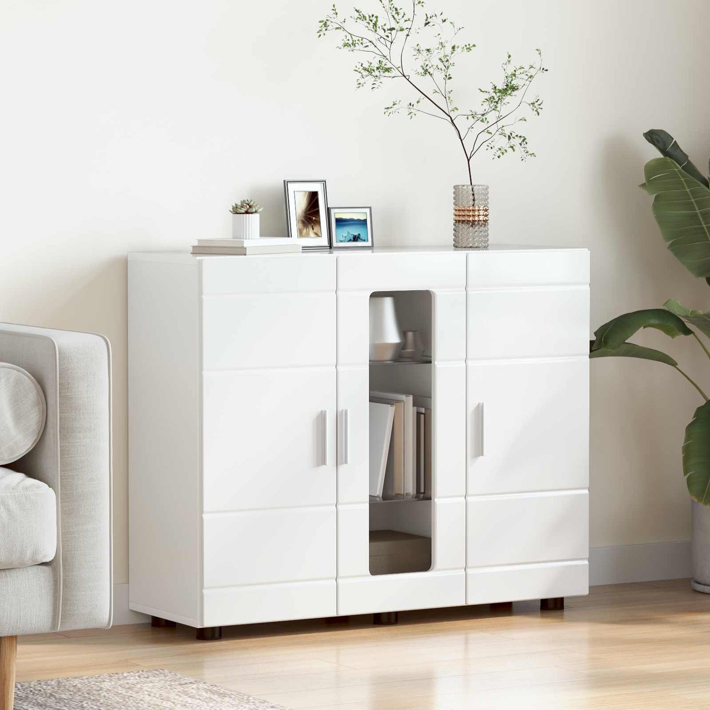 vidaXL Ξύλινο Ντουλάπι Υψηλής γυαλάδας λευκό 88,5 x 30,5 x 73 εκ