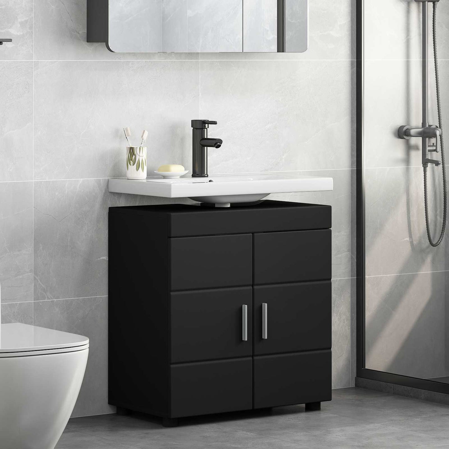 vidaXL Σετ Ντουλαπιών Μπάνιου TULUM Μαύρο 60 x 34 x 63 εκ