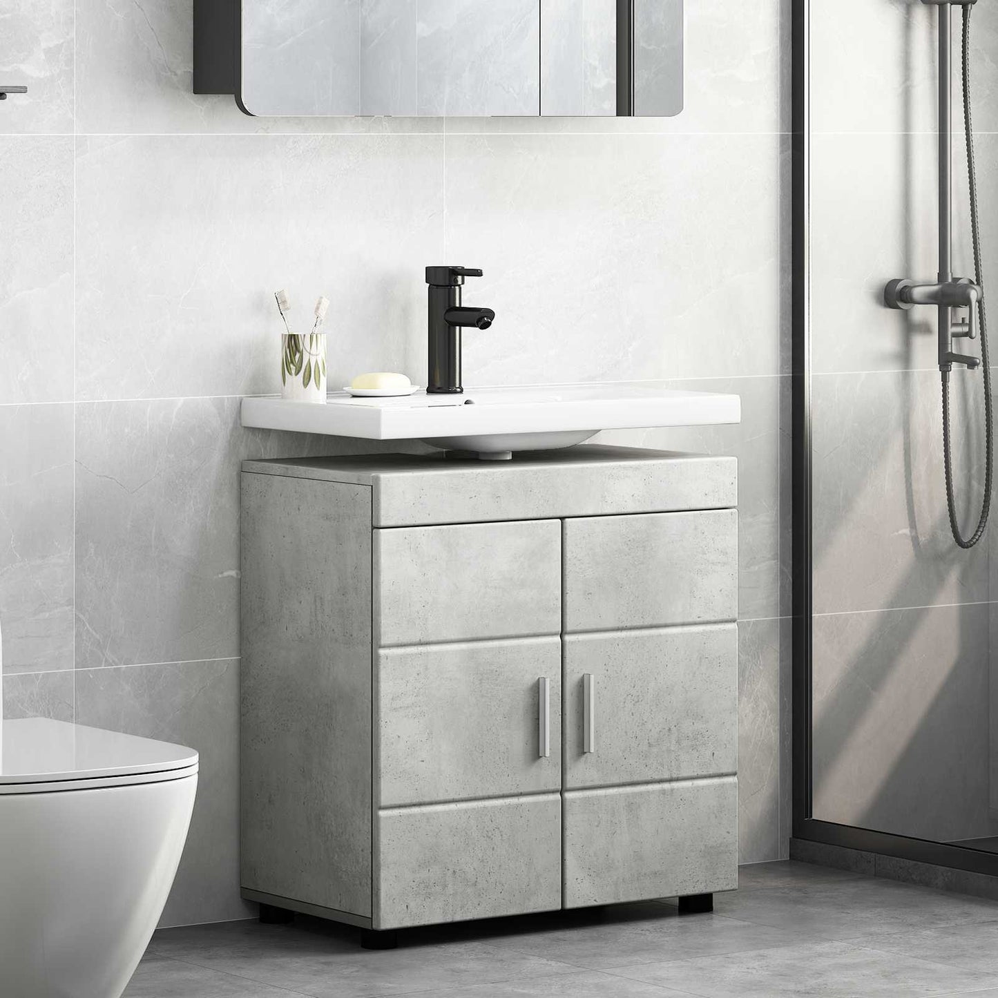 vidaXL Σετ Ντουλαπιών Μπάνιου TULUM Σκυρόδεμα Γκρι 60 x 34 x 63 εκ
