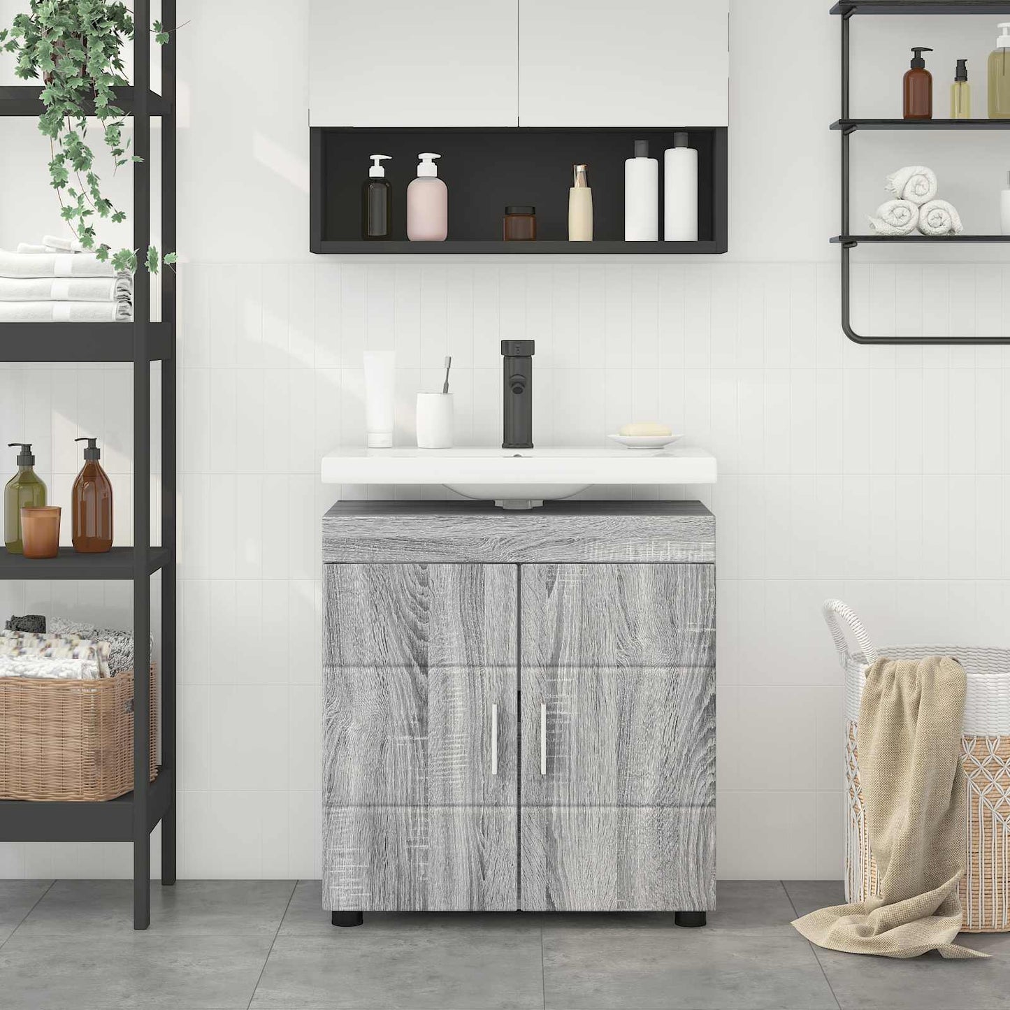vidaXL Σετ Ντουλαπιών Μπάνιου TULUM Γκρίζο Σονομα 60 x 34 x 63 εκ