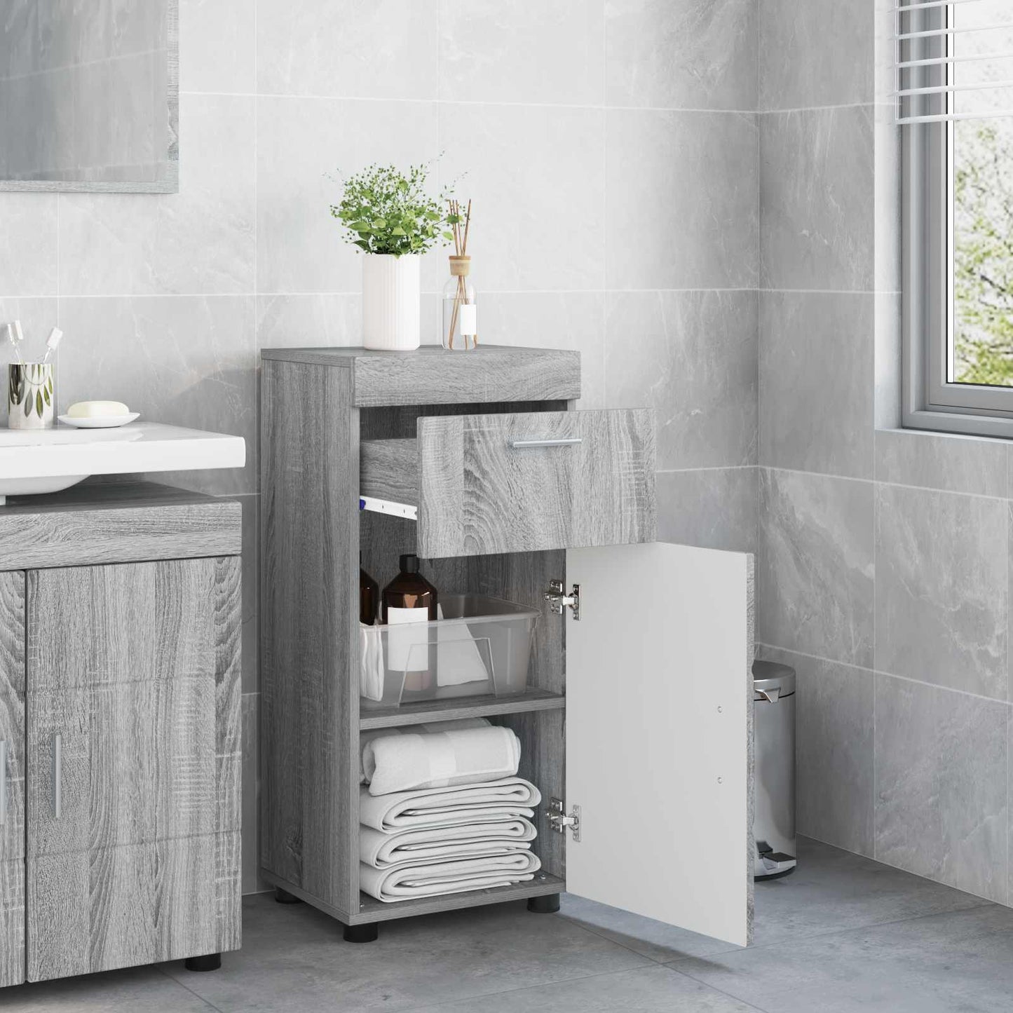 vidaXL Σετ Ντουλαπιών Μπάνιου TULUM Γκρίζο Σονομα 37 x 31,5 x 82 εκ
