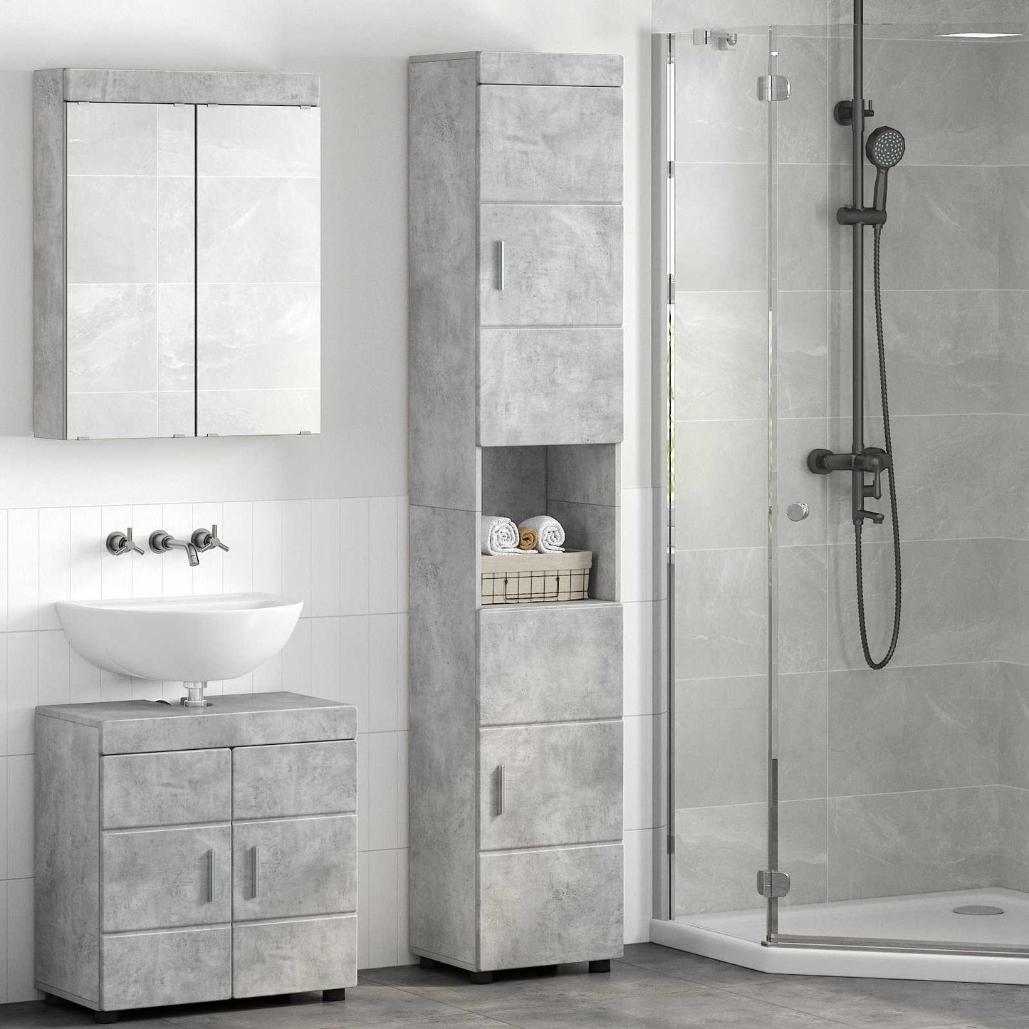 vidaXL Σετ Ντουλαπιών Μπάνιου TULUM Σκυρόδεμα Γκρι 37 x 31,5 x 203 εκ