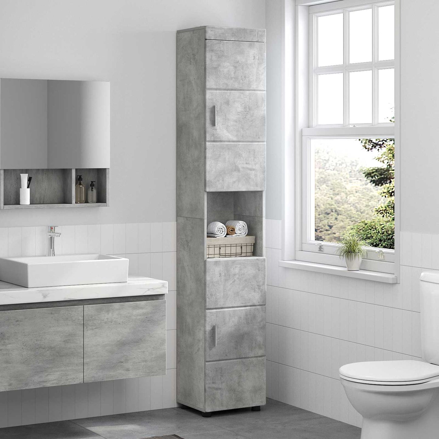 vidaXL Σετ Ντουλαπιών Μπάνιου TULUM Σκυρόδεμα Γκρι 37 x 31,5 x 203 εκ