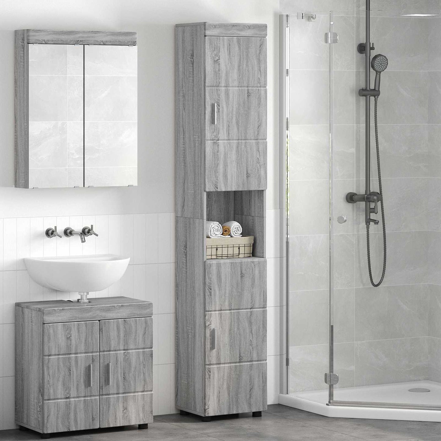 vidaXL Σετ Ντουλαπιών Μπάνιου TULUM Γκρίζο Σονομα 37 x 31,5 x 203 εκ