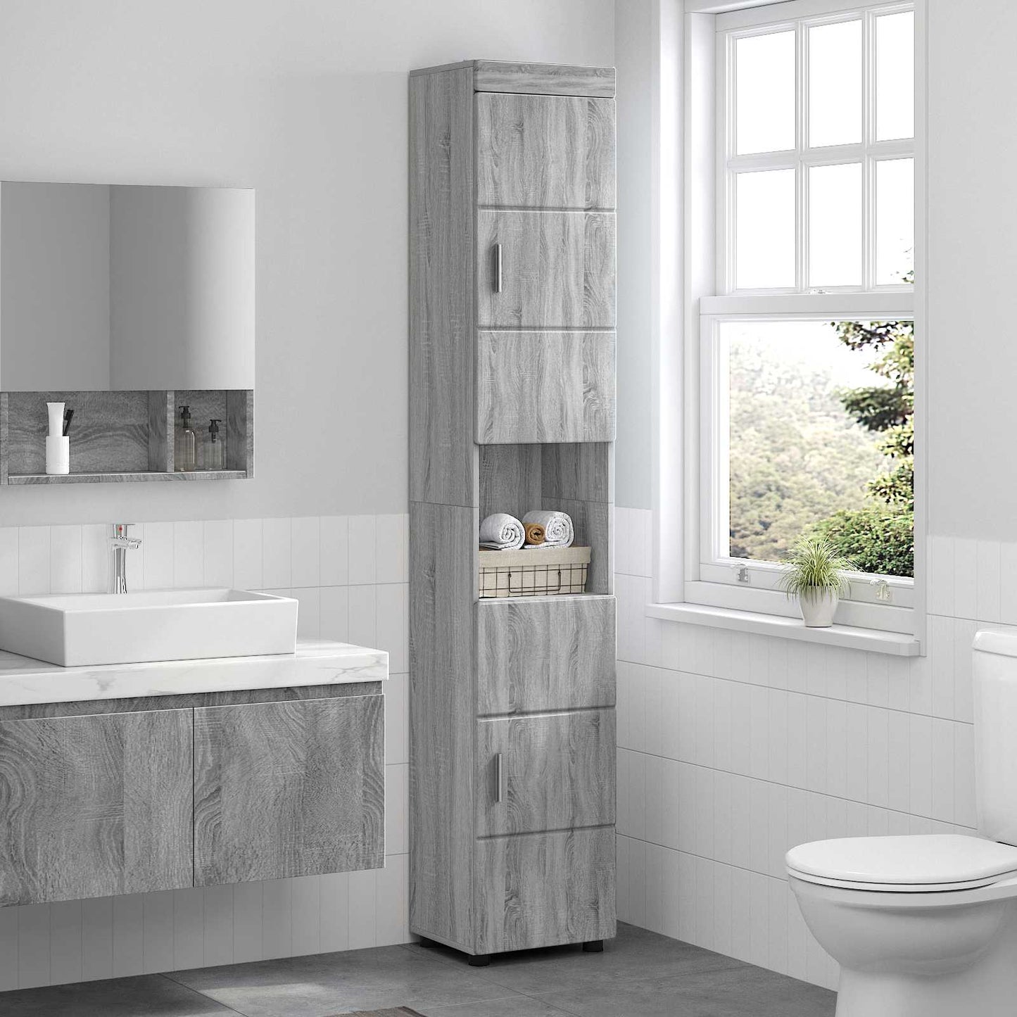 vidaXL Σετ Ντουλαπιών Μπάνιου TULUM Γκρίζο Σονομα 37 x 31,5 x 203 εκ