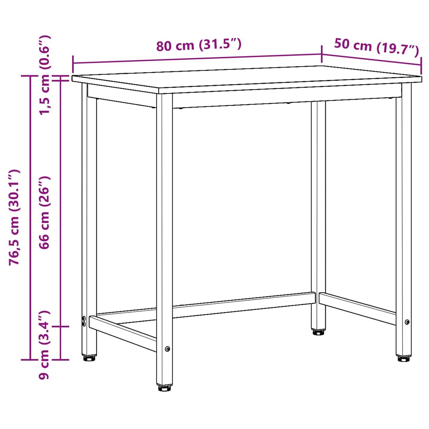 vidaXL τραπέζι Γκρίζο Σονομα 80 x 50 x 76,5 εκ
