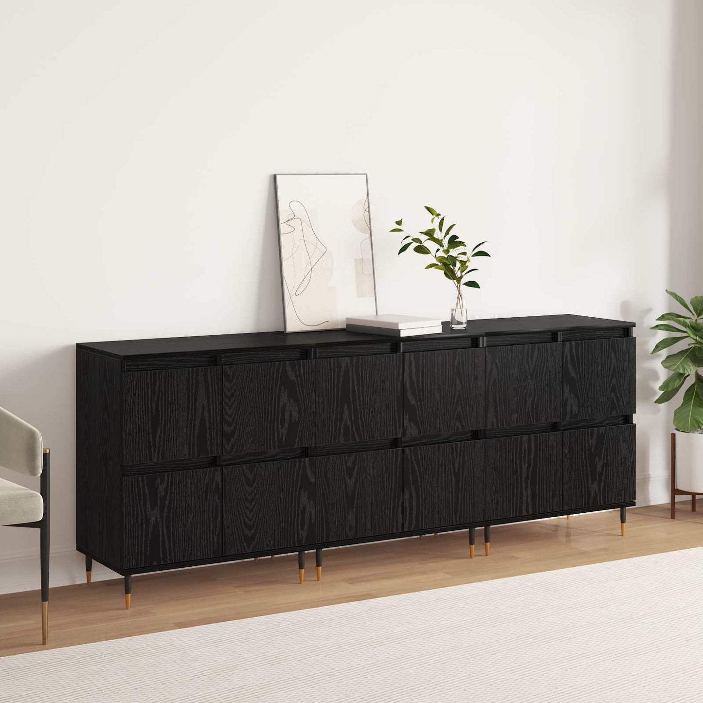 vidaXL Ντουλάπι αποθήκευσης 3 pcs Μαύρη Οξυά 60 x 35 x 70 cm