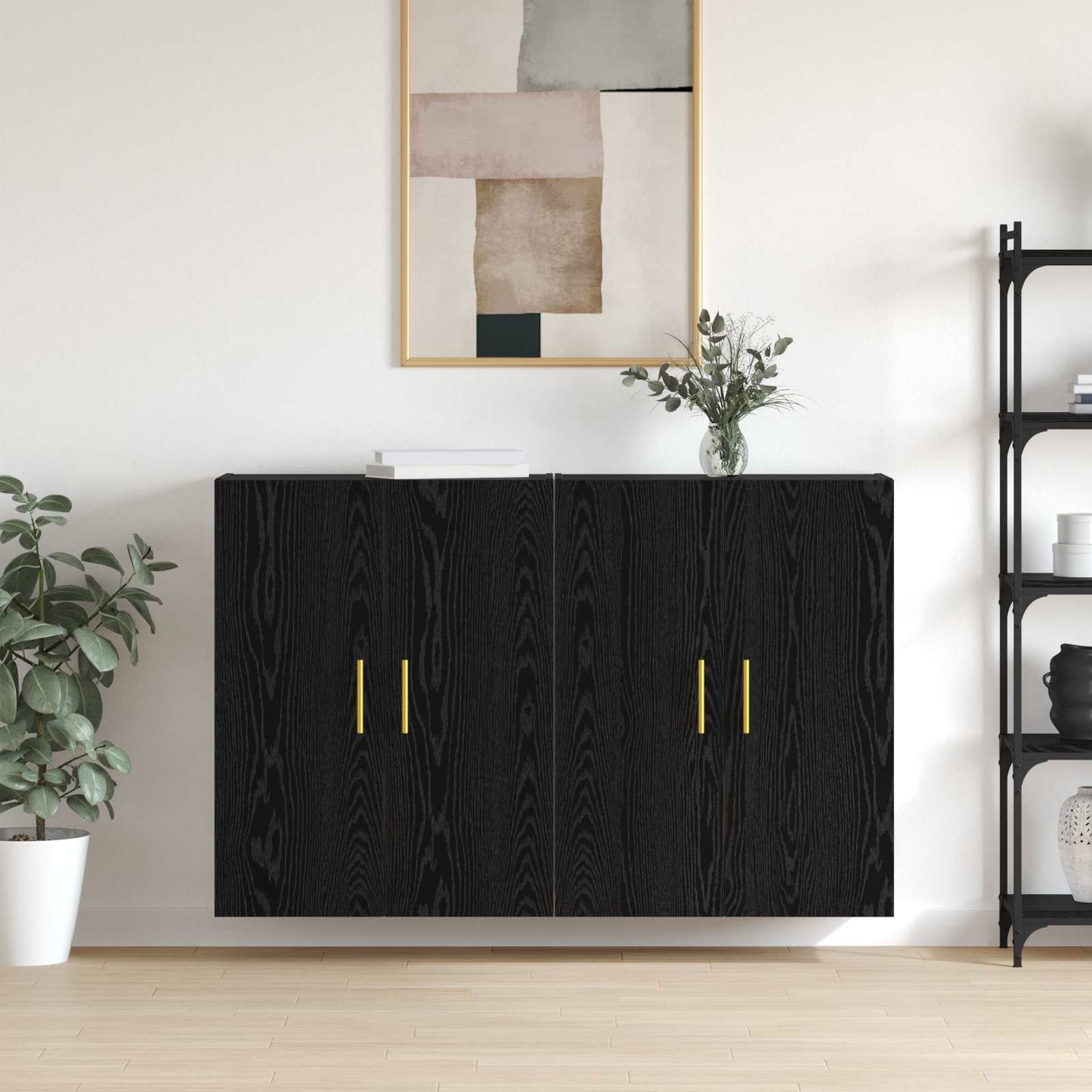 vidaXL Τοίχου Ντουλάπα Επιτοίχιο 2 pcs Μαύρη Οξυά 69,5 x 34 x 90 εκ.