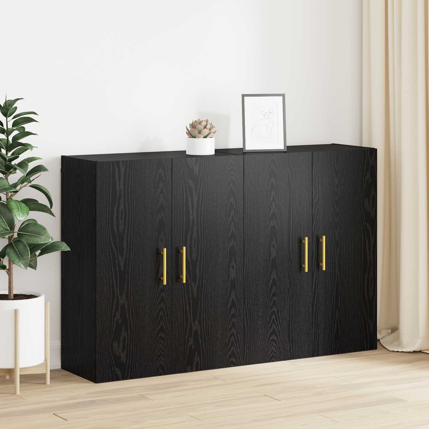 vidaXL Τοίχου Ντουλάπα Επιτοίχιο 2 pcs Μαύρη Οξυά 69,5 x 34 x 90 εκ.