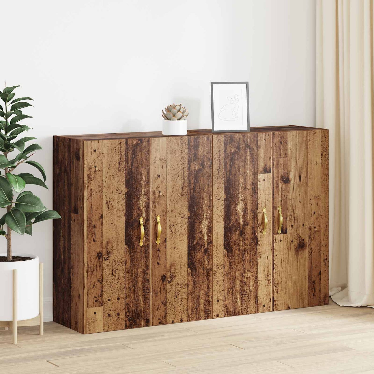 vidaXL Τοίχου Ντουλάπα Επιτοίχιο 2 pcs Παλιό ξύλο 69,5 x 34 x 90 εκ.