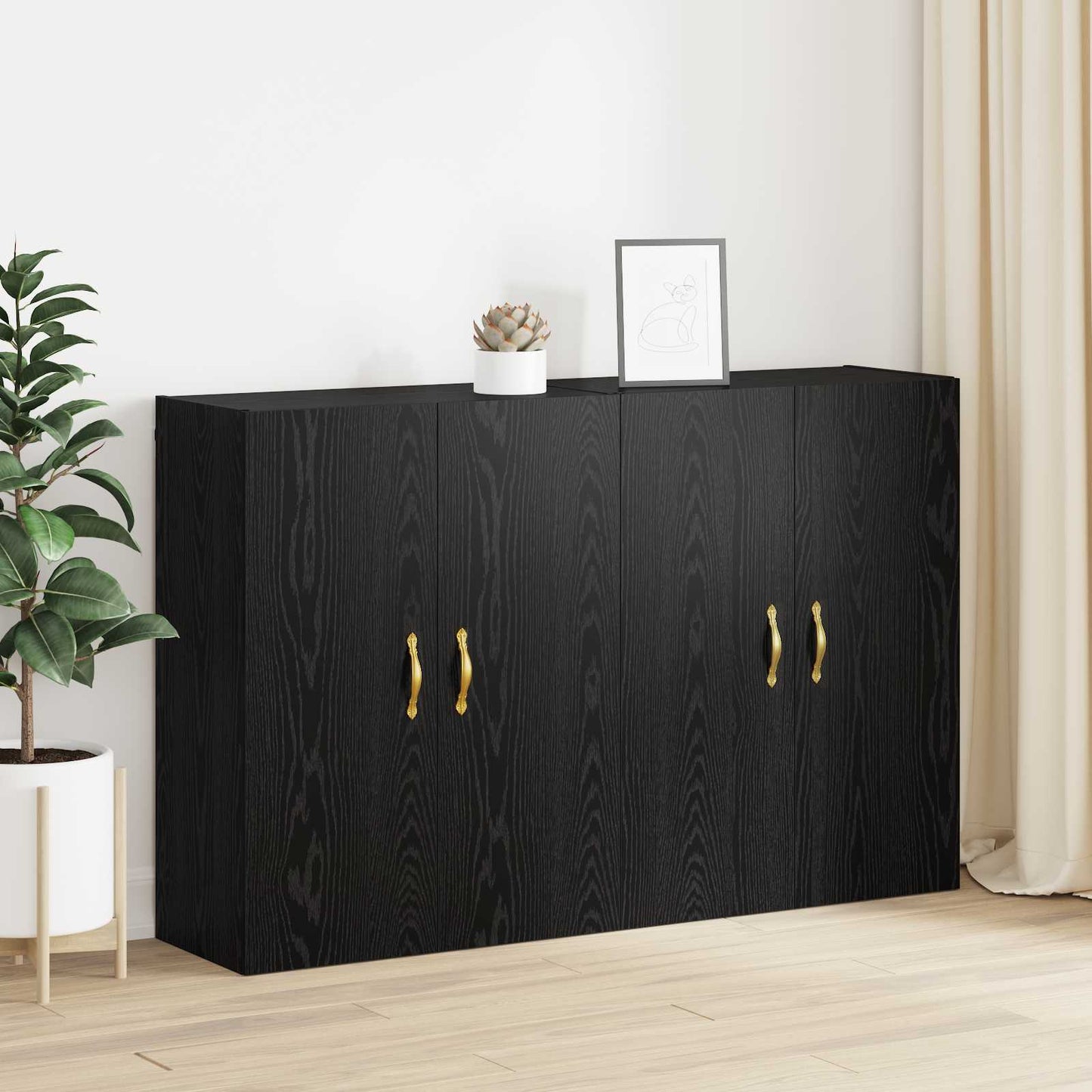 vidaXL Τοίχου Ντουλάπα Επιτοίχιο 2 pcs Μαύρη Οξυά 69,5 x 34 x 90 εκ.