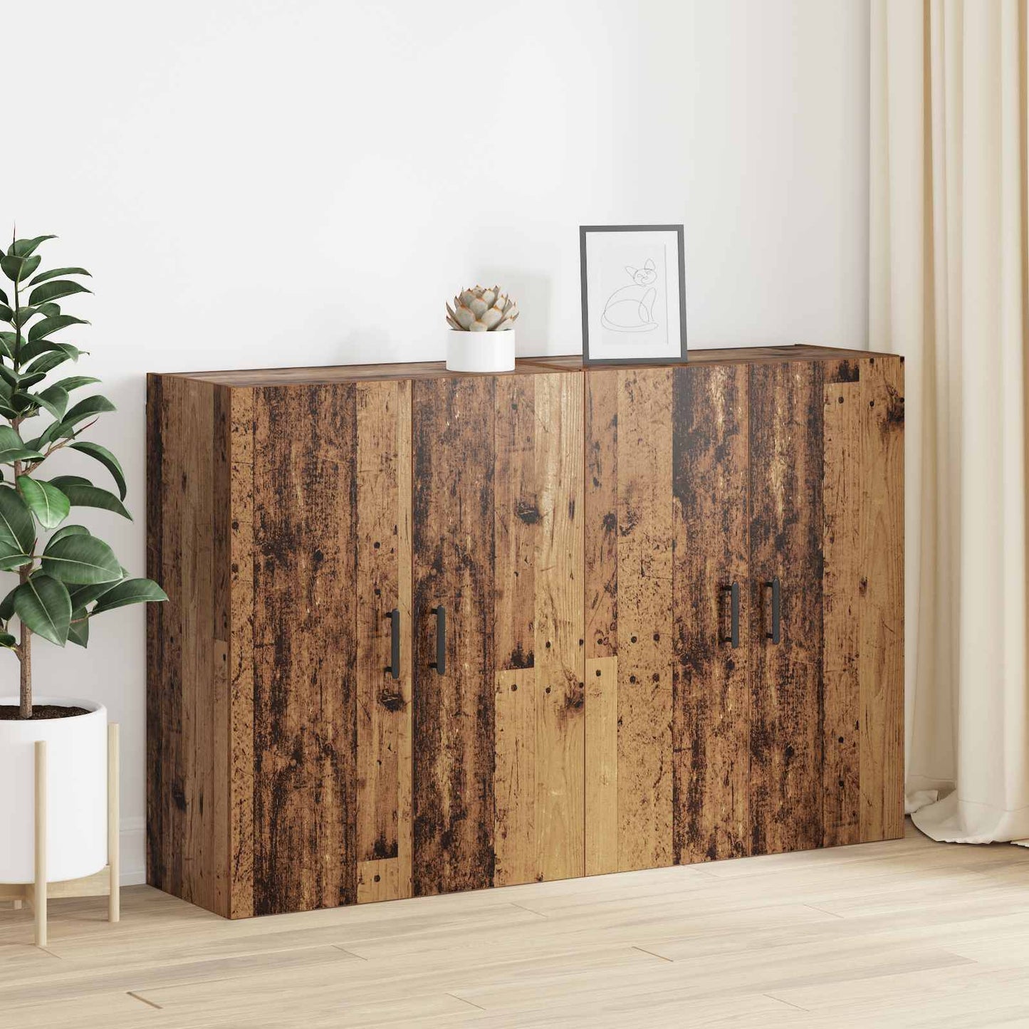 vidaXL Τοίχου Ντουλάπα Επιτοίχιο 2 pcs Παλιό ξύλο 69,5 x 34 x 90 εκ.