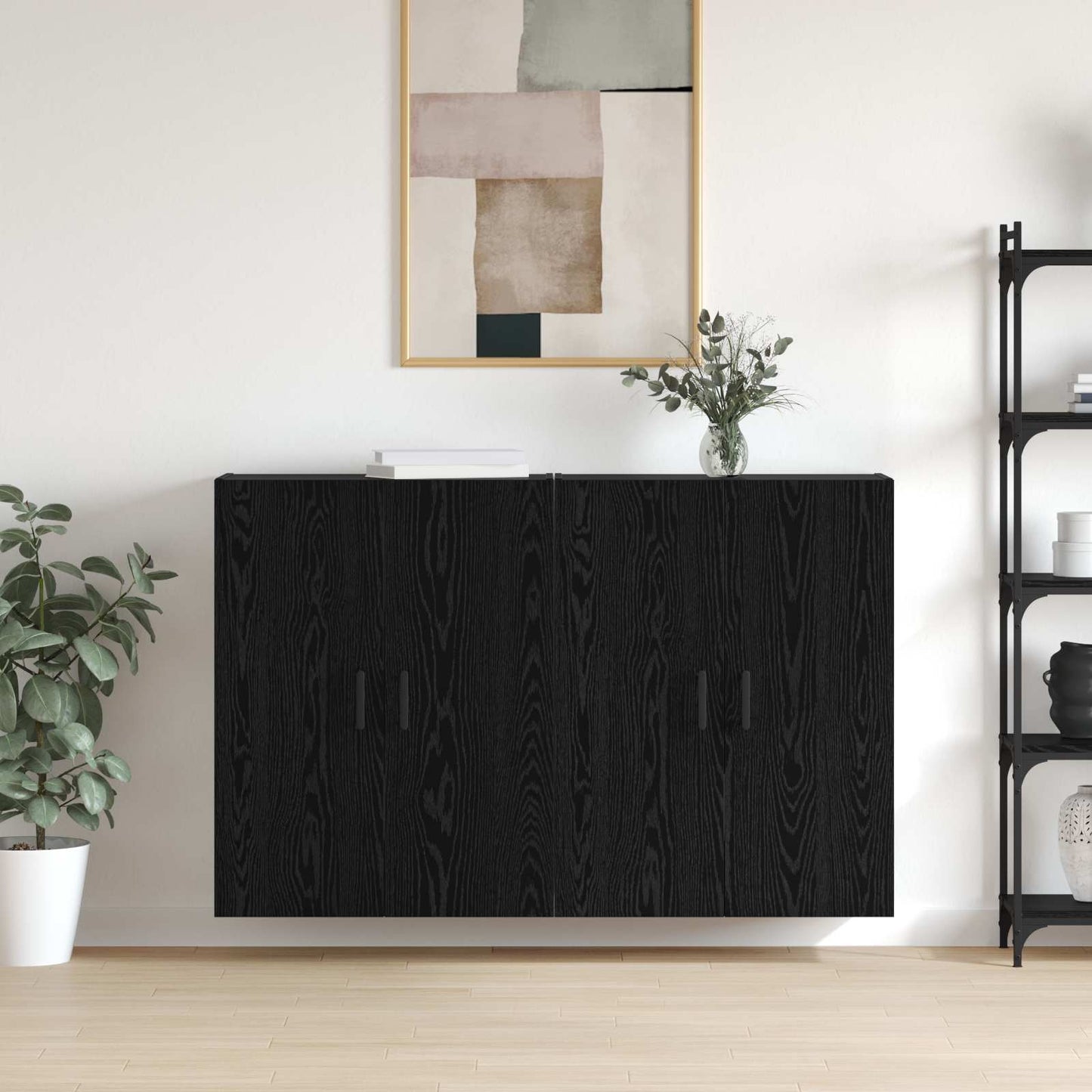 vidaXL Τοίχου Ντουλάπα Επιτοίχιο 2 pcs Μαύρη Οξυά 69,5 x 34 x 90 εκ.