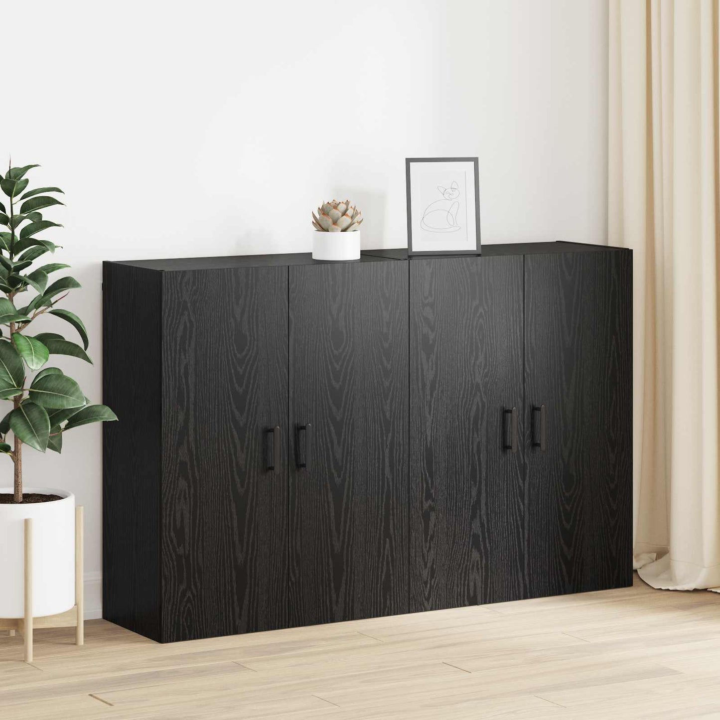 vidaXL Τοίχου Ντουλάπα Επιτοίχιο 2 pcs Μαύρη Οξυά 69,5 x 34 x 90 εκ.