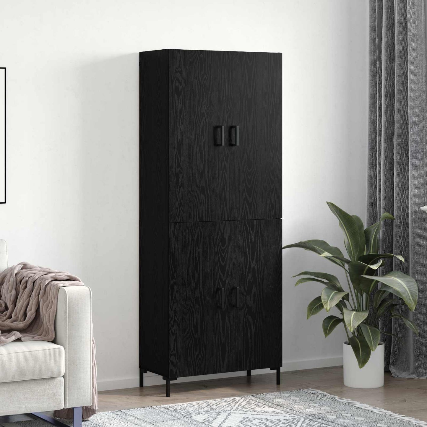 vidaXL Highboard Μαύρη δρυς 69,5 x 34 x 180 εκ. Επεξεργασμένο Ξύλο