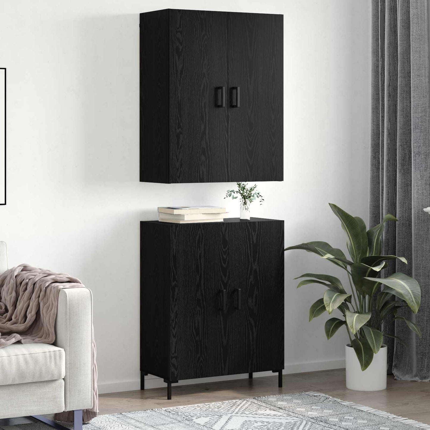 vidaXL Highboard Μαύρη δρυς 69,5 x 34 x 180 εκ. Επεξεργασμένο Ξύλο