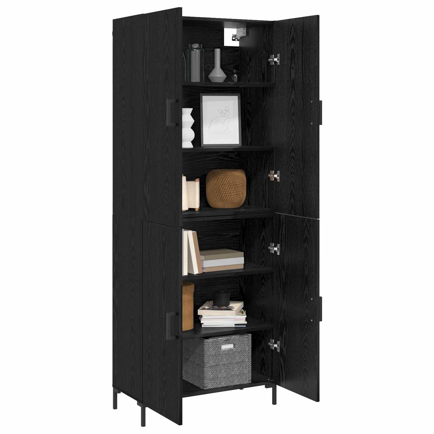 vidaXL Highboard Μαύρη δρυς 69,5 x 34 x 180 εκ. Επεξεργασμένο Ξύλο