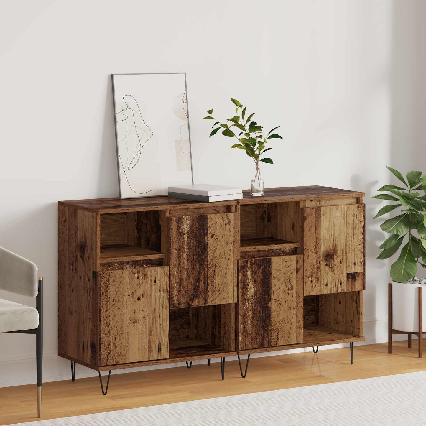 vidaXL Πλαϊνό γραφείο 2 pcs Παλιό ξύλο 60 x 35 x 70 cm