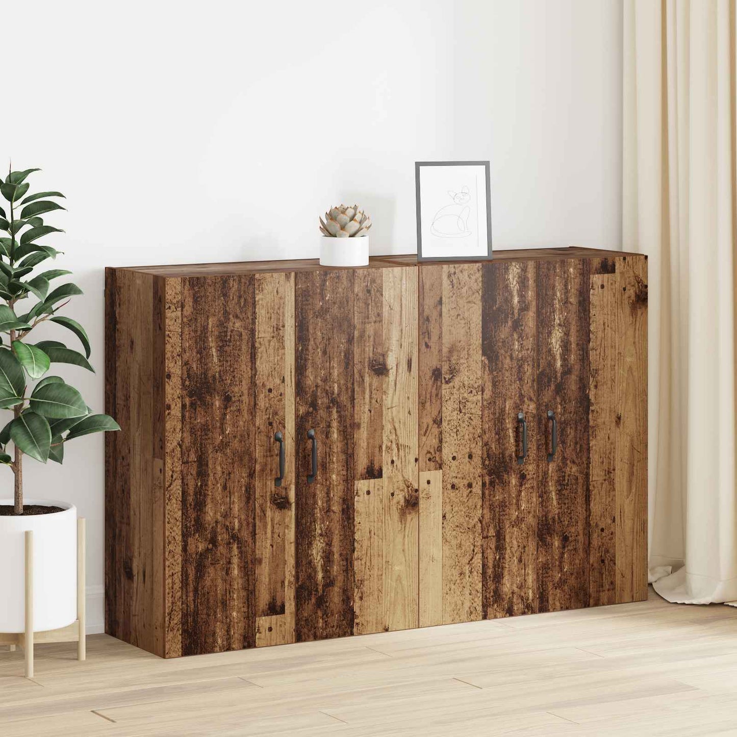 vidaXL Τοίχου Ντουλάπα Επιτοίχιο 2 pcs Παλιό ξύλο 69,5 x 34 x 90 εκ.