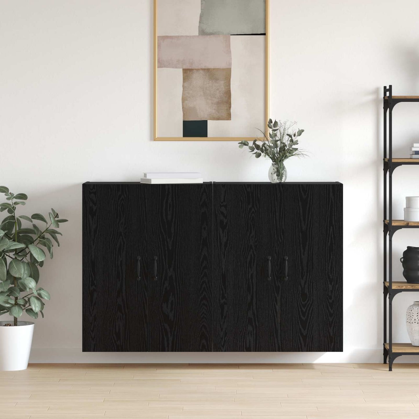 vidaXL Τοίχου Ντουλάπα Επιτοίχιο 2 pcs Μαύρη Οξυά 69,5 x 34 x 90 εκ.