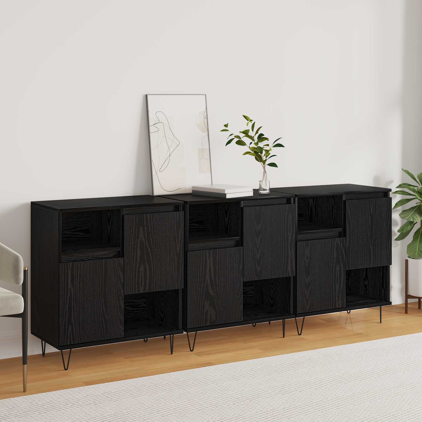 vidaXL Πλαϊνό γραφείο 3 pcs Μαύρη Οξυά 60 x 35 x 70 cm