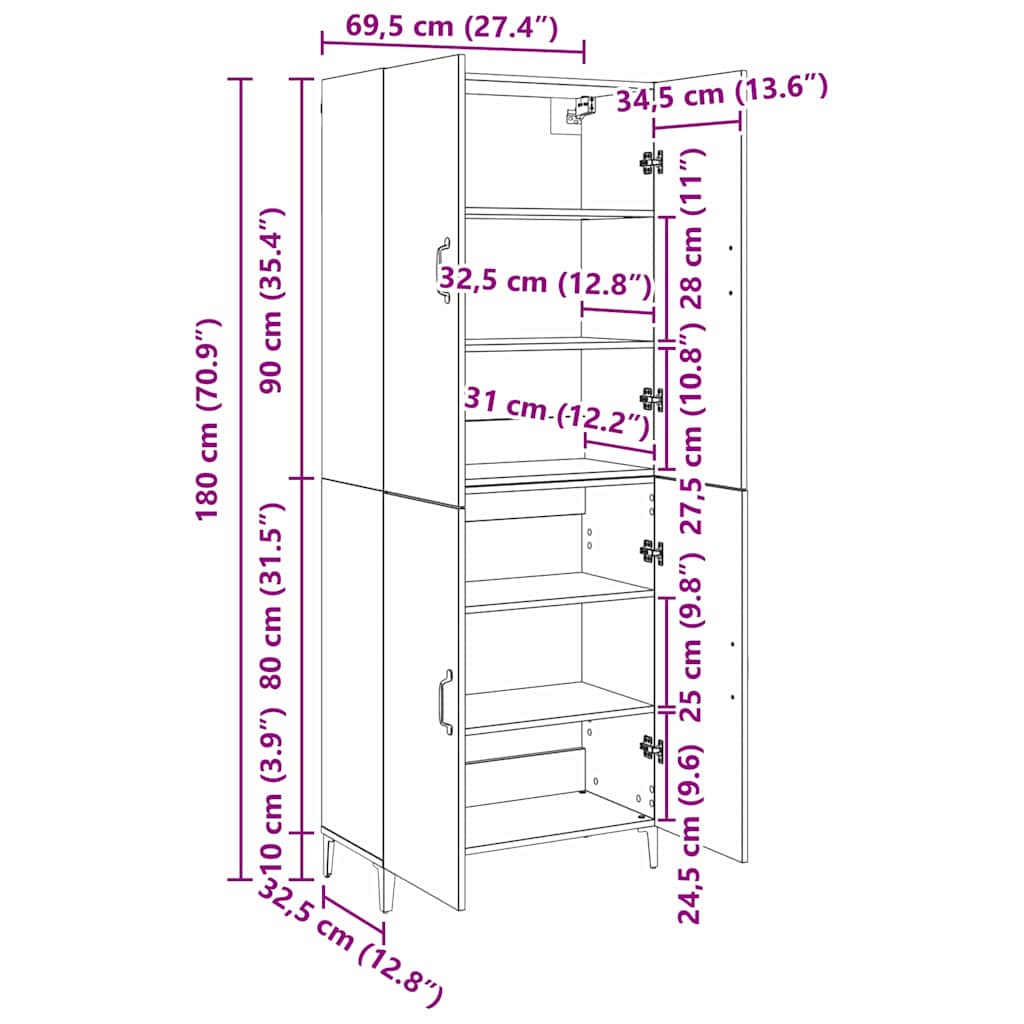 vidaXL Highboard 2 pcs Παλαιό ξύλο 69.5 x 34 x 180 εκ.