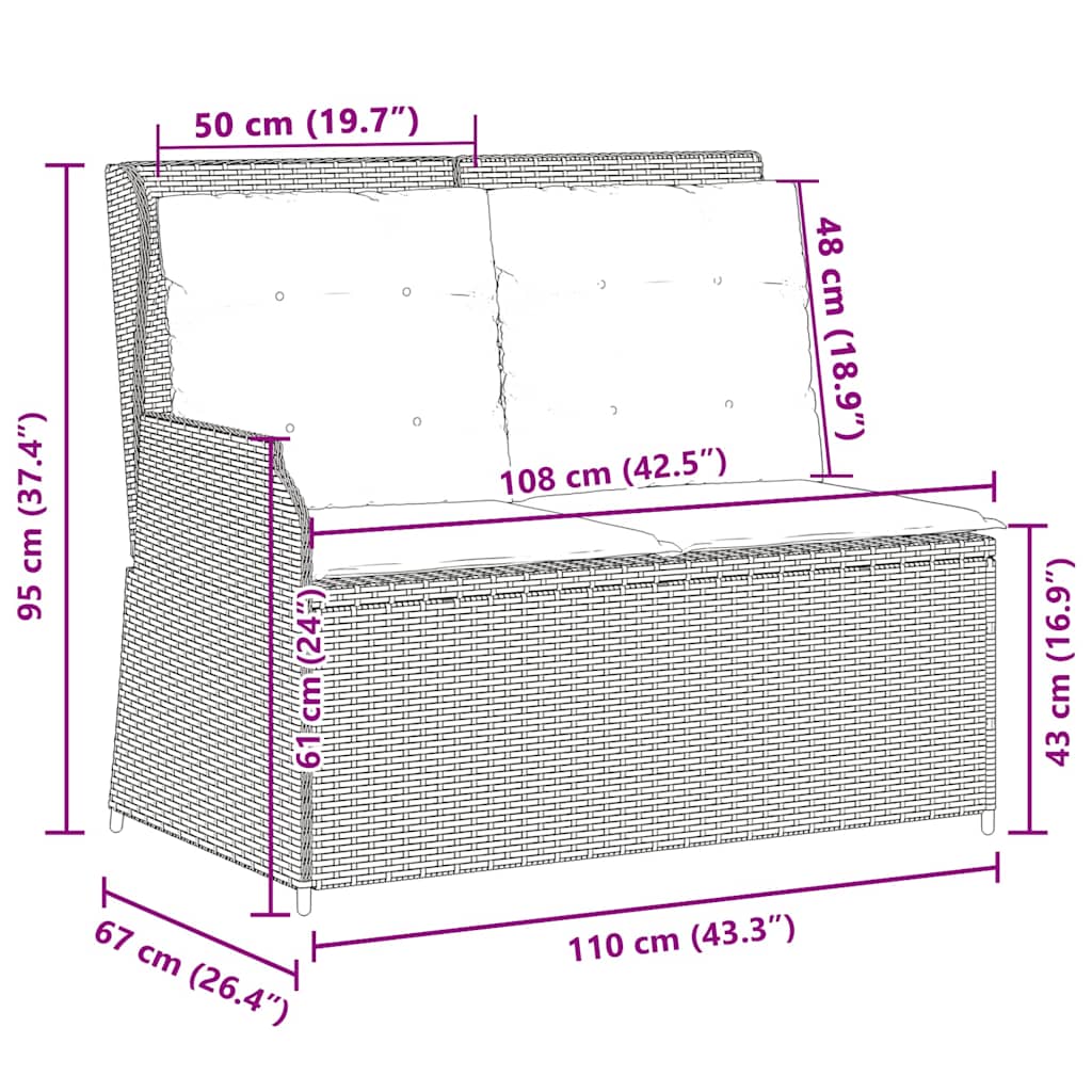 vidaXL Παγκάκι κήπου με μαξιλάρι Μαύρο Πολυ ράταν