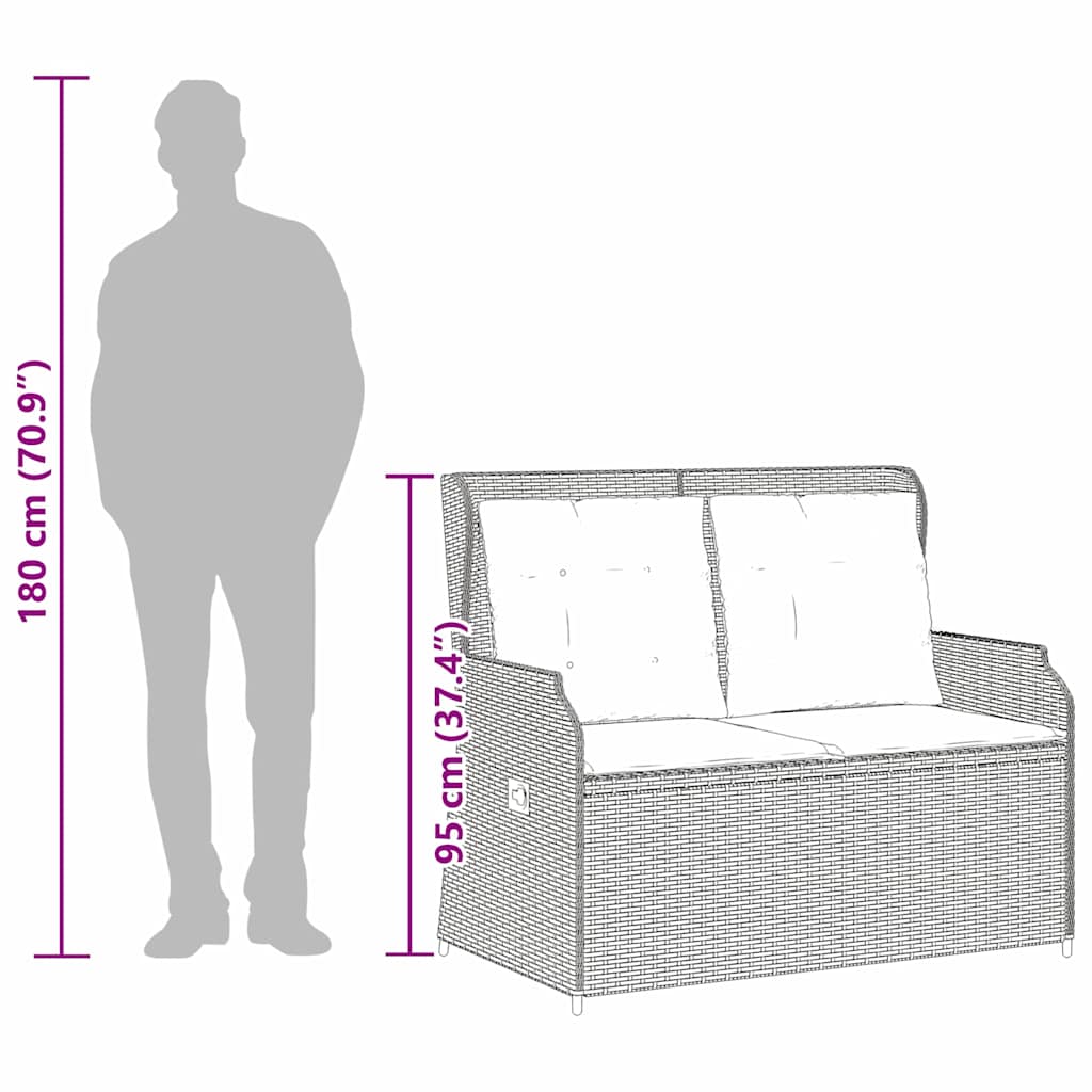 vidaXL Παγκάκι κήπου με μαξιλάρι Μαύρο Πολυ ράταν