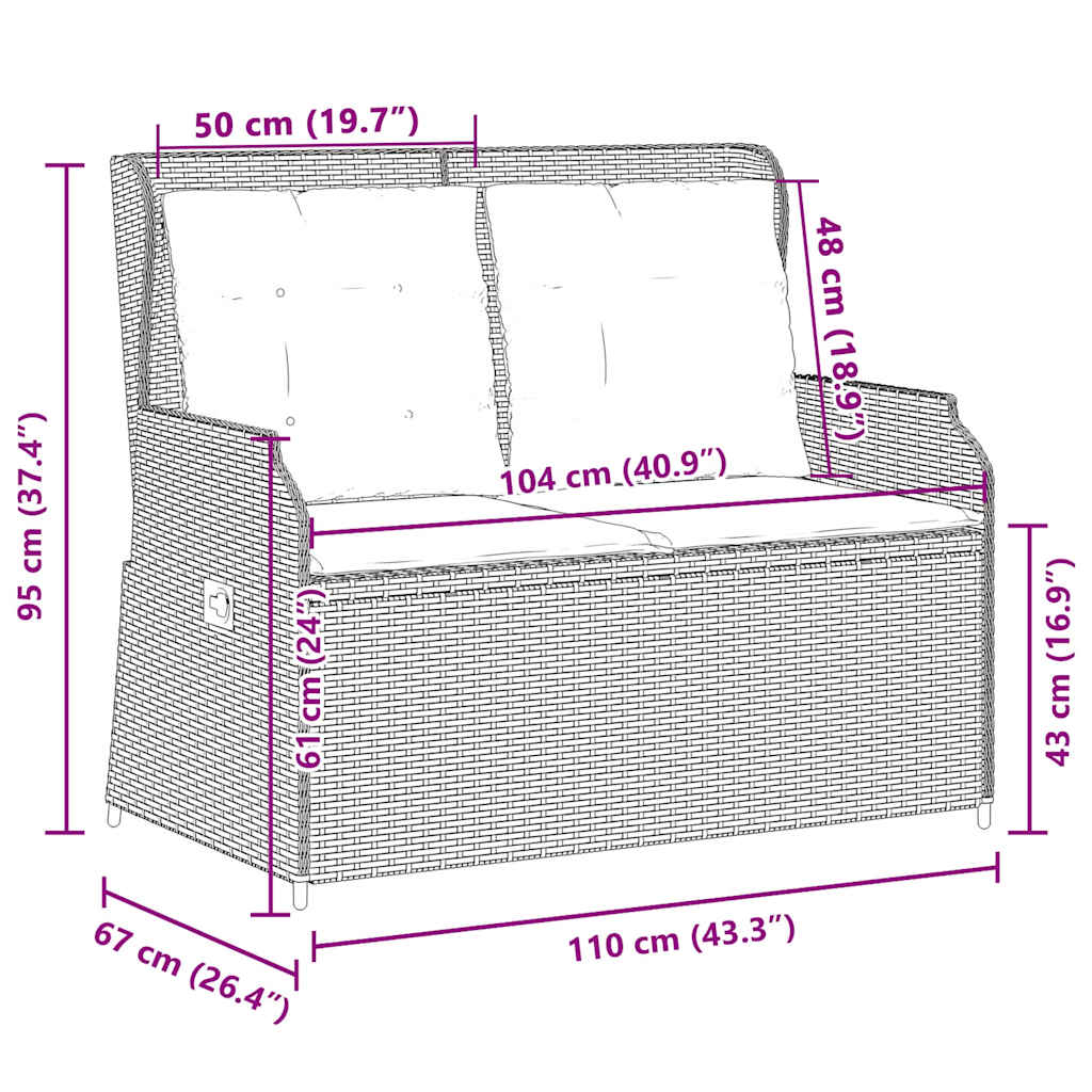 vidaXL Παγκάκι κήπου με μαξιλάρι Μπεζ Πολυ ράταν