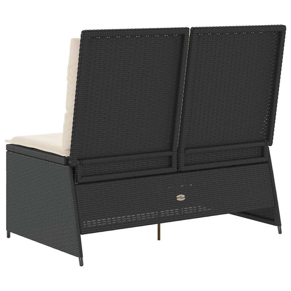 vidaXL Παγκάκι κήπου με μαξιλάρι Μαύρο Πολυ ράταν