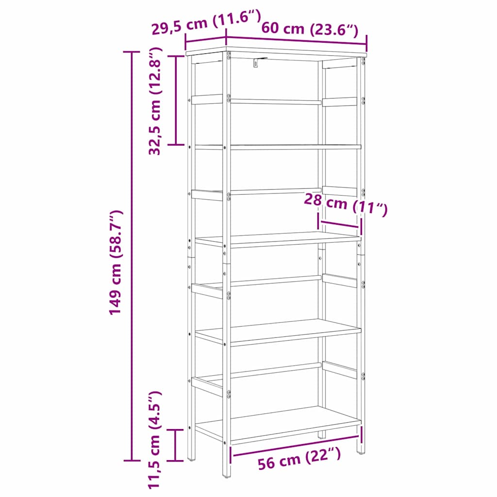 vidaXL Ράφι Βιβλίων Artisan Oak 60 x 29,5 x 149 εκ Επεξεργασμένο ξύλο
