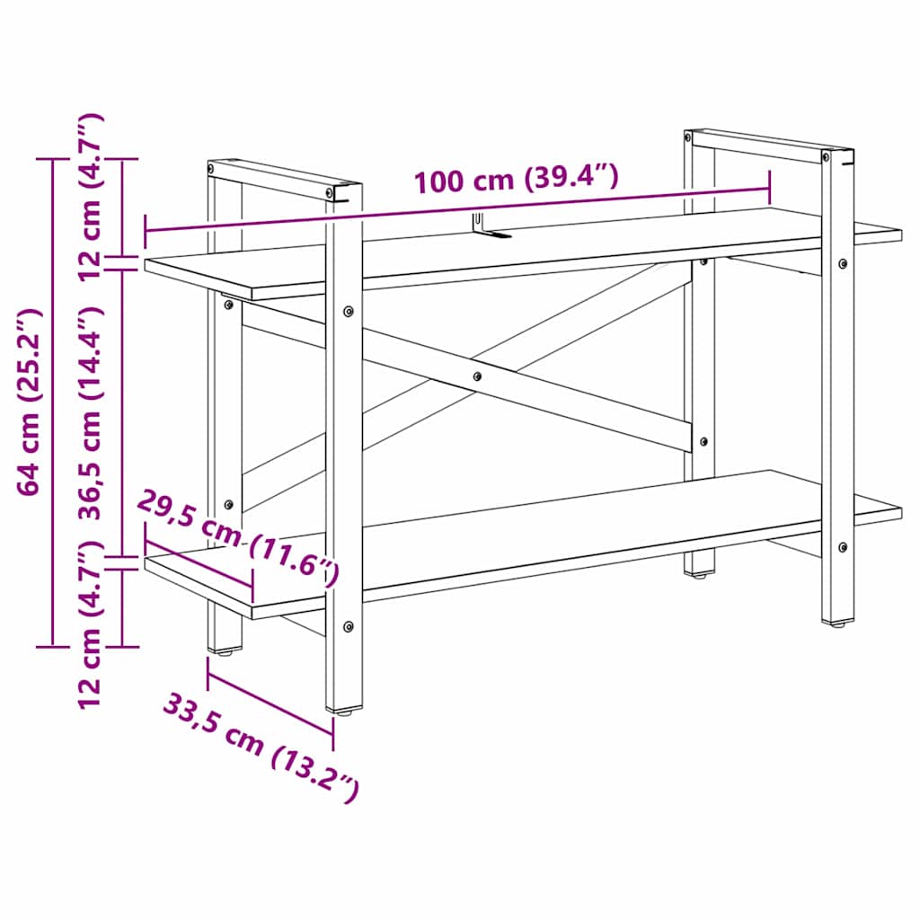 vidaXL Ράφι Βιβλίων Γκρίζο Σονομα 100 x 33,5 x 64 εκ