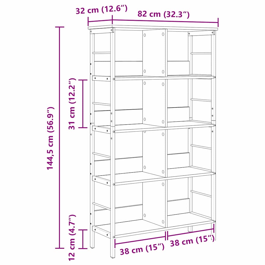 vidaXL Ράφι Βιβλίων Δρύς Sonoma 82 x 32 x 144,5 εκ. Επεξεργασμένο ξύλο