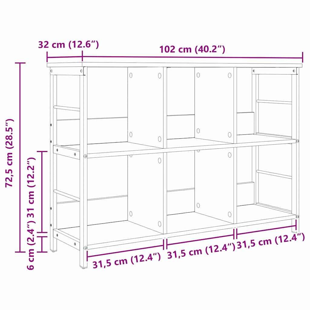 vidaXL Ράφι Βιβλίων Γκρίζο Σονομα 102 x 32 x 72,5 εκ.