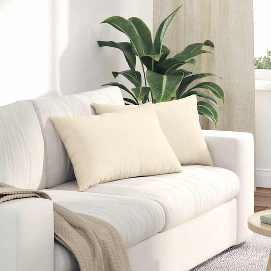 vidaXL Μαξιλάρι Καναπέ 2 pcs Κρεμ 60 x 40 cm Υφασμάτινο Κορντουρά