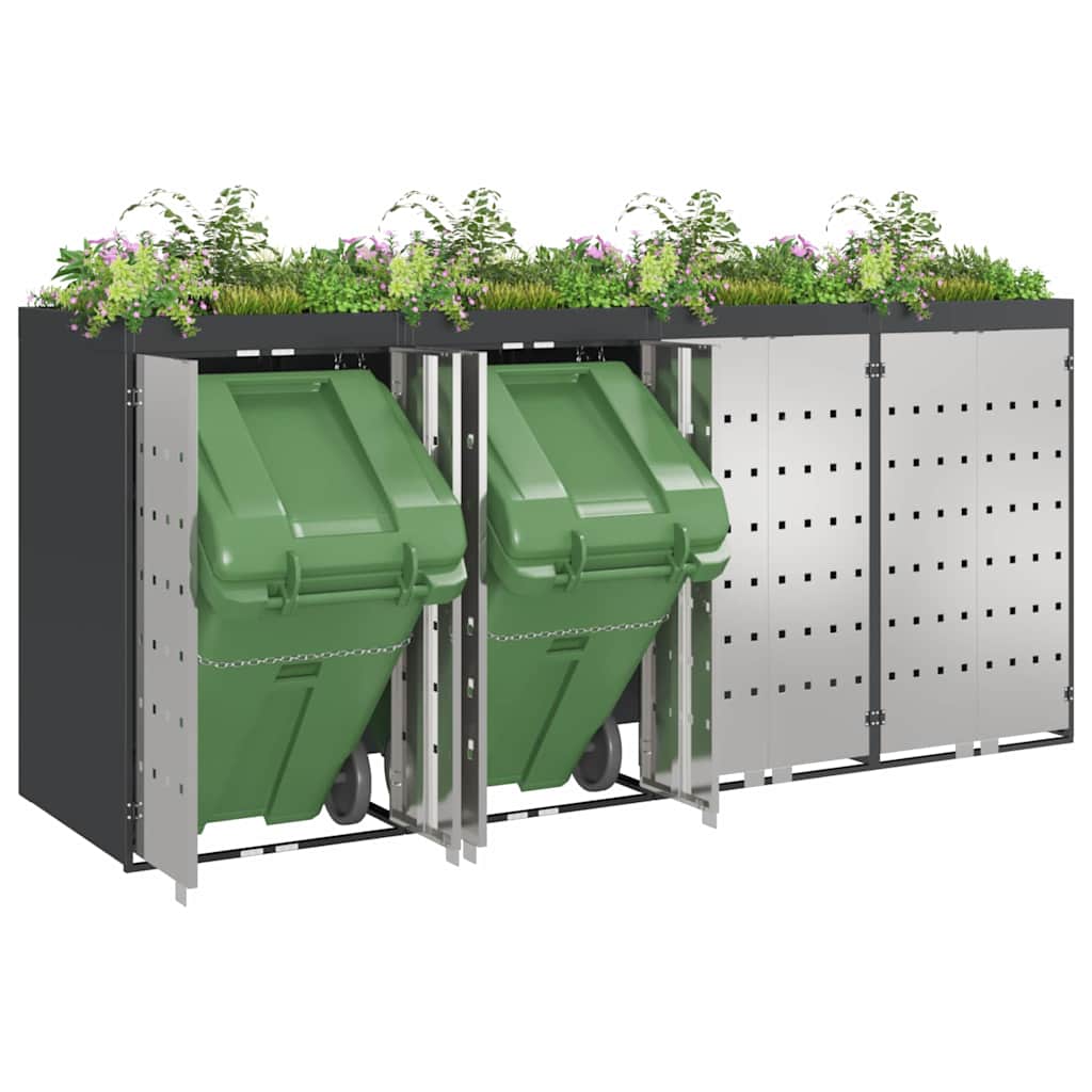 vidaXL Αποθήκη τροχήλατου κάδου για 3 κάδους Ανθρακί