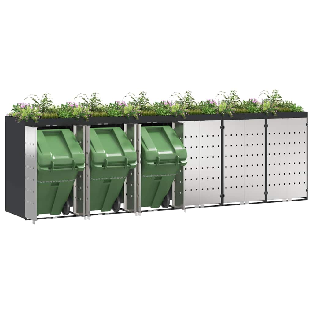 vidaXL Αποθήκη τροχήλατου κάδου για 3 κάδους Ανθρακί