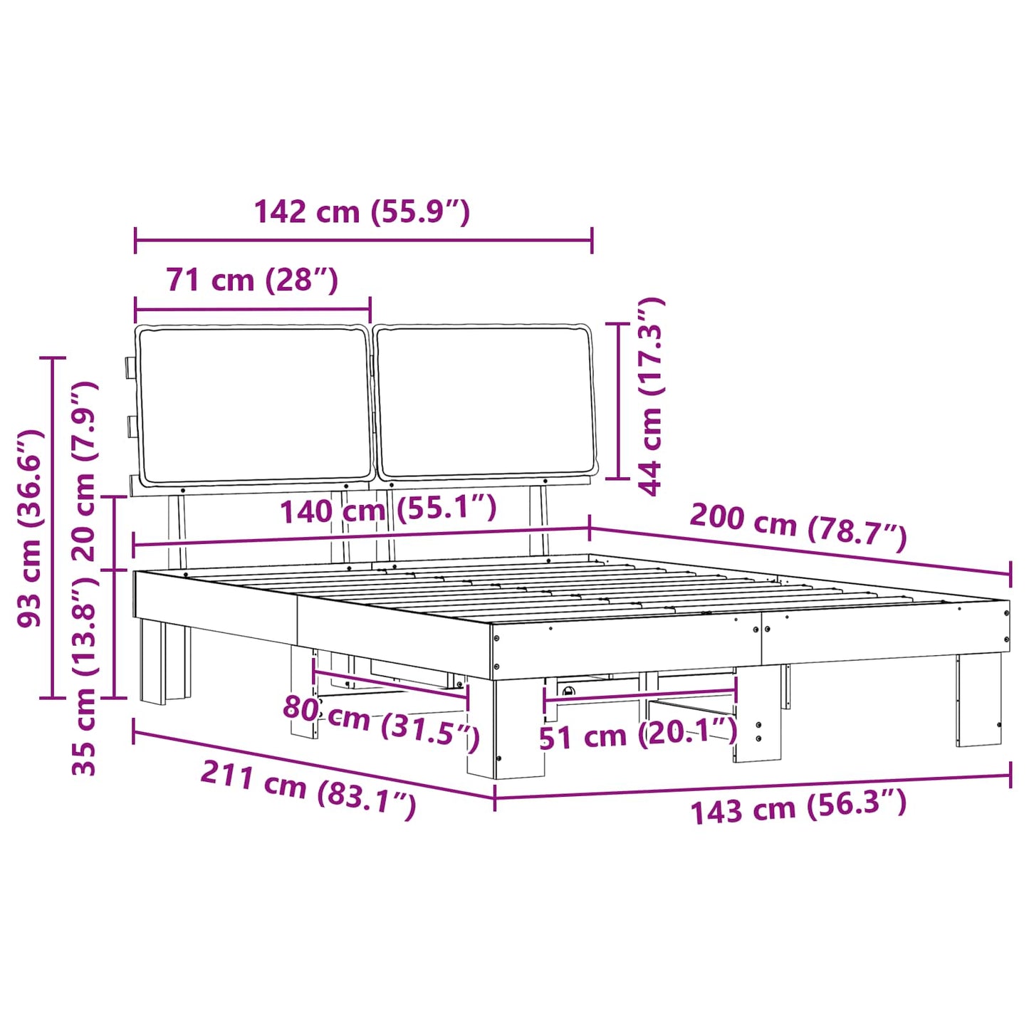 vidaXL Σκελετός Κρεβατιού με Επενδεδυμένο Κεφαλάρι Ανοιχτό γκρι
